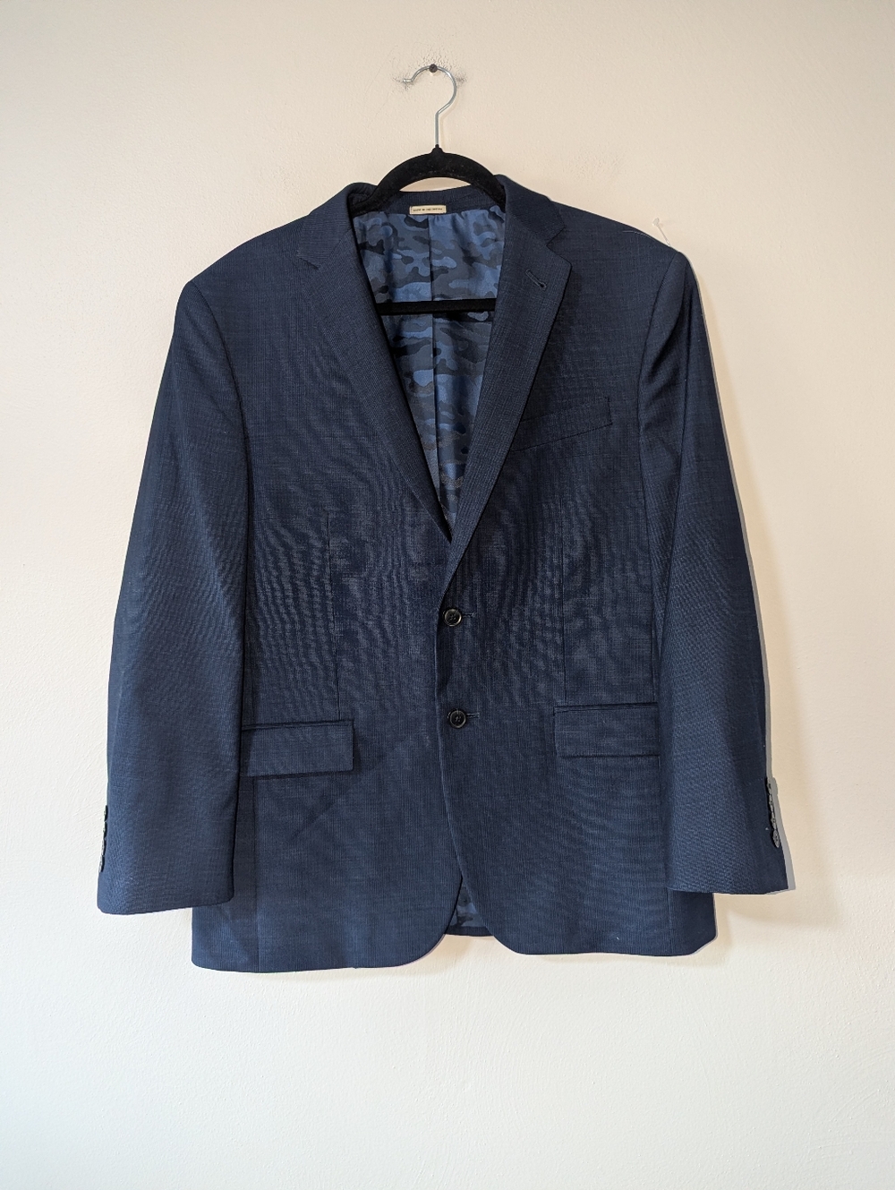 40 Short Joseph Abboud Slim Fit Wool Blue Camo Lined Super 120's Blazer